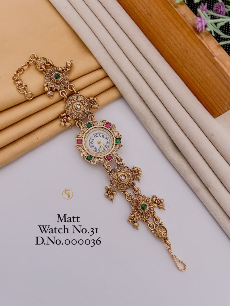 Amrah Wholesale Matt Gold Plated Analog Bracelet Watch 1 Matt Imitation Jewellery