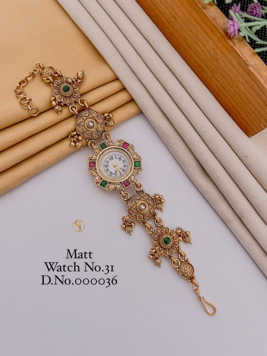 Amrah Wholesale Matt Gold Plated Analog Bracelet Watch 1 Matt Imitation Jewellery