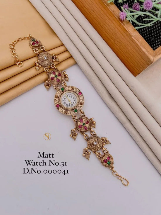Amrah Wholesale Matt Gold Plated Analog Bracelet Watch 1 Matt Imitation Jewellery
