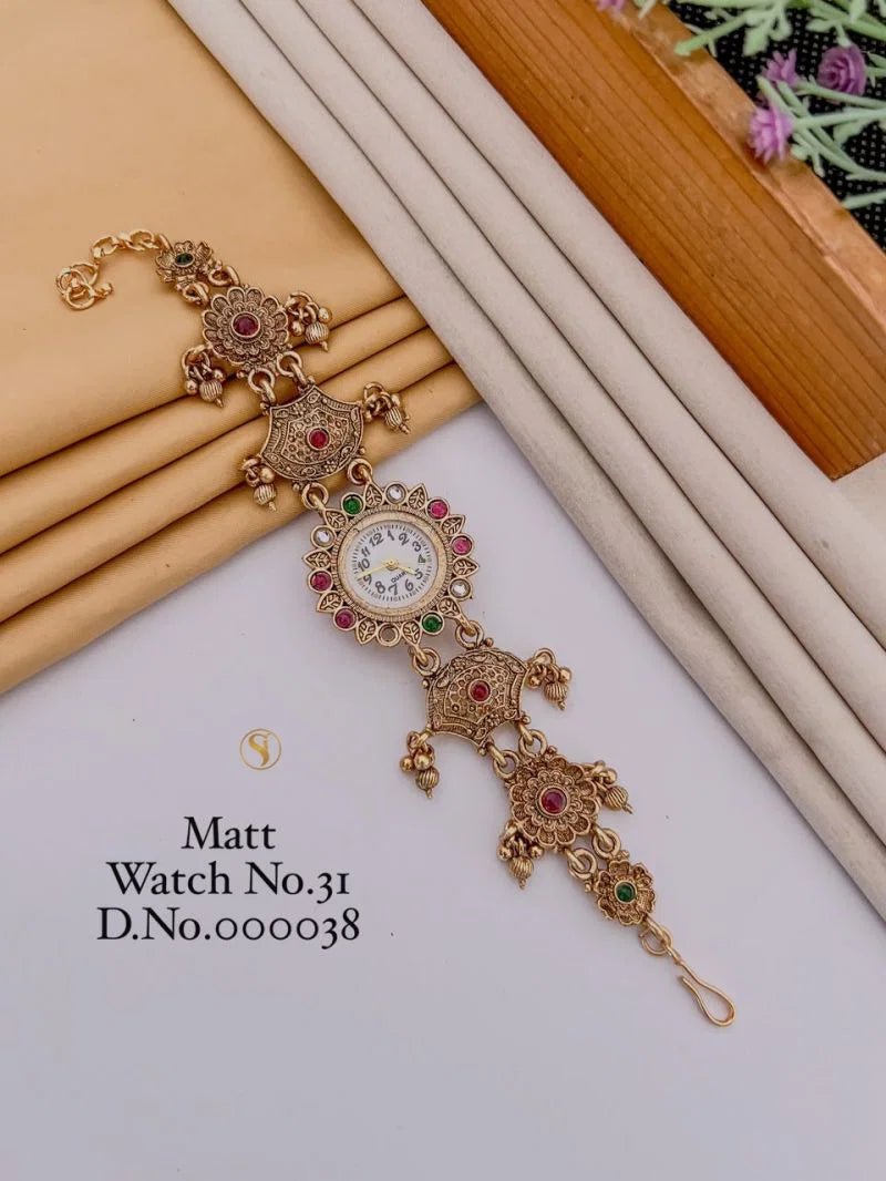 Amrah Wholesale Matt Gold Plated Analog Bracelet Watch 1 Matt Imitation Jewellery