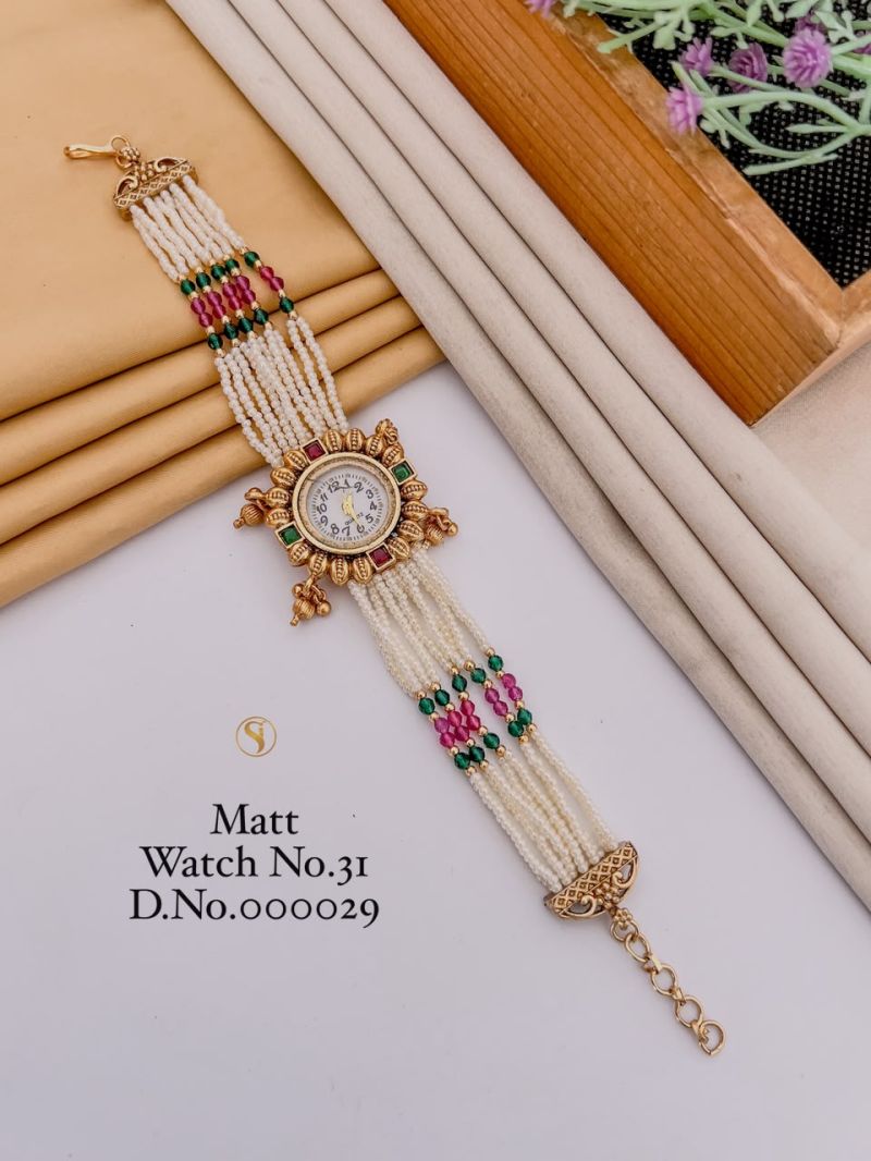 Amrah Wholesale Matt Gold Plated Analog Bracelet Watch 1 Matt Imitation Jewellery
