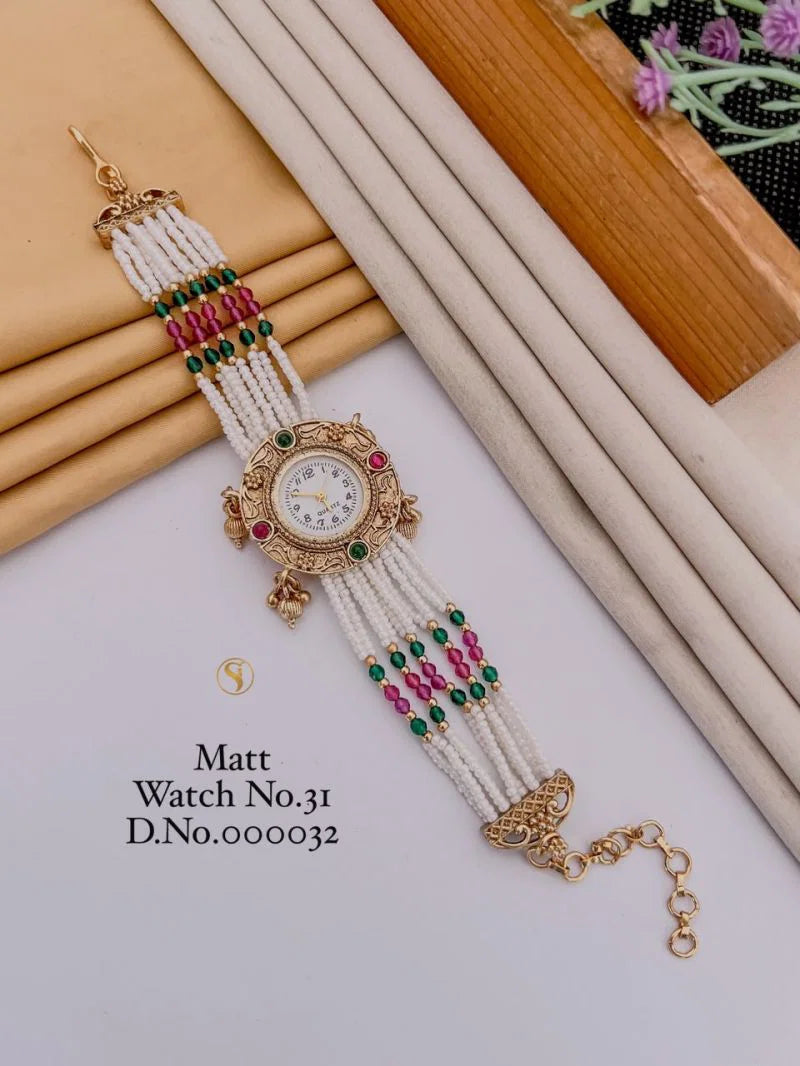 Amrah Wholesale Matt Gold Plated Analog Bracelet Watch 1 Matt Imitation Jewellery