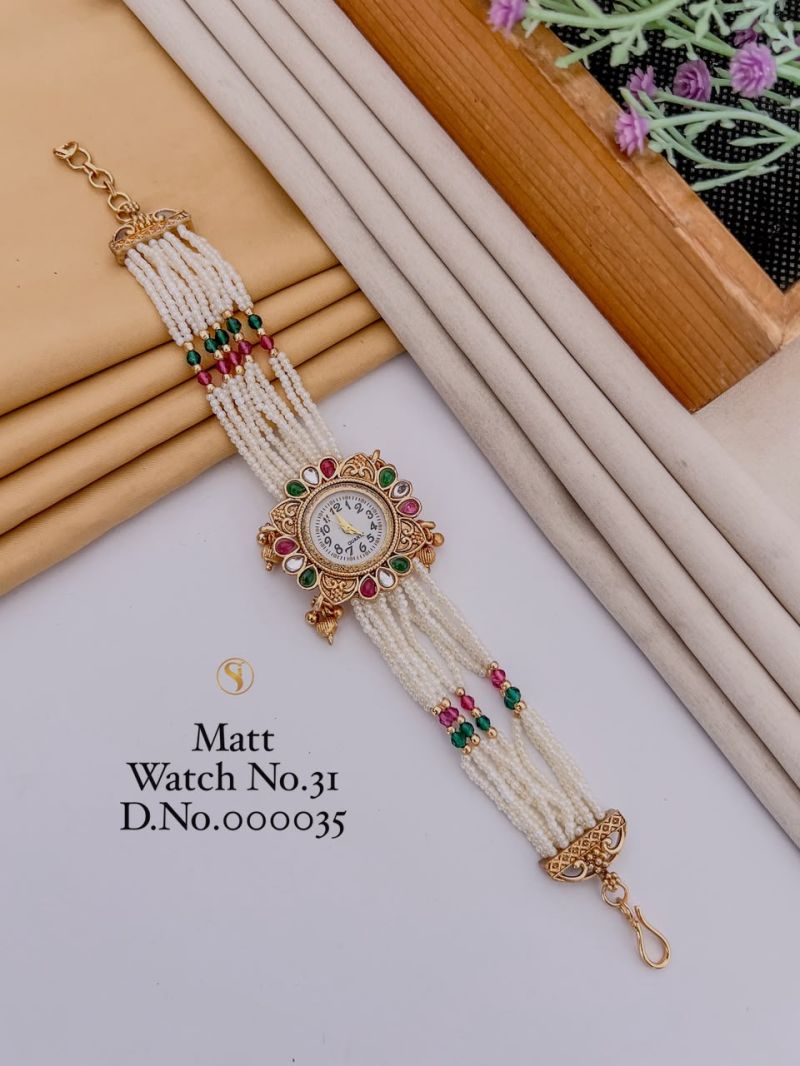 Amrah Wholesale Matt Gold Plated Analog Bracelet Watch 1 Matt Imitation Jewellery