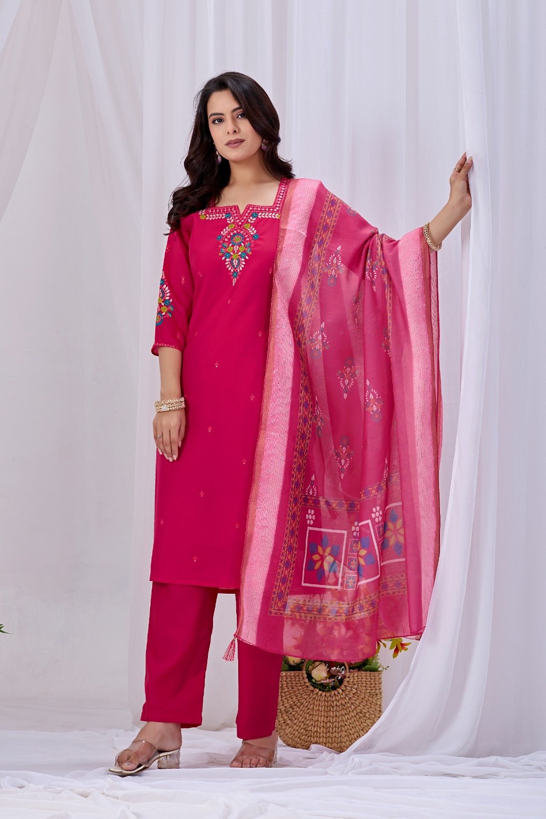 Amrah Wholesale MD 102 Roman Silk Kurti Pant Dupatta Set - Amrah Wholesale