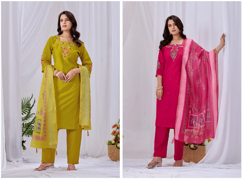 Amrah Wholesale MD 102 Roman Silk Kurti Pant Dupatta Set - Amrah Wholesale