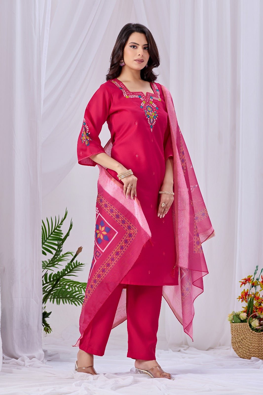 Amrah Wholesale MD 102 Roman Silk Kurti Pant Dupatta Set - Amrah Wholesale