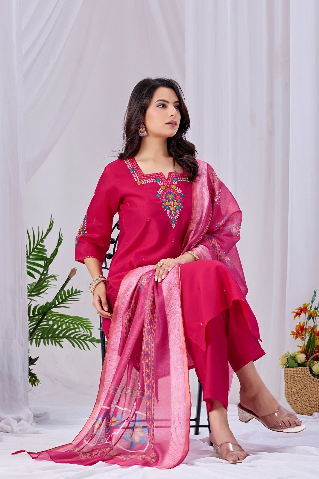 Amrah Wholesale MD 102 Roman Silk Kurti Pant Dupatta Set - Amrah Wholesale