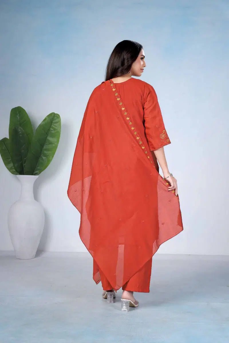 Amrah Wholesale Md 106 Mul Chanderi Embroidered Kurti Pant Dupatta Set - Amrah Wholesale