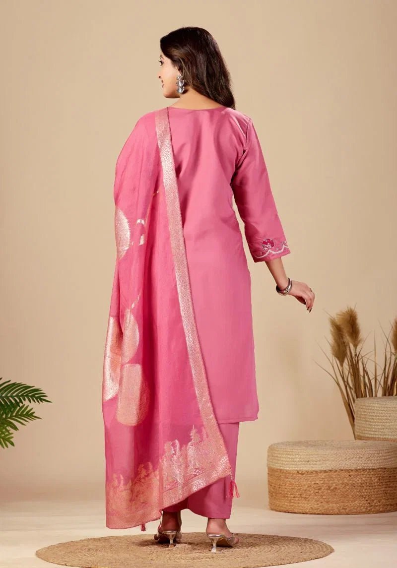 Amrah Wholesale Md 107 Roman Handwork Festive Kurti Pant Dupatta Set - Amrah Wholesale
