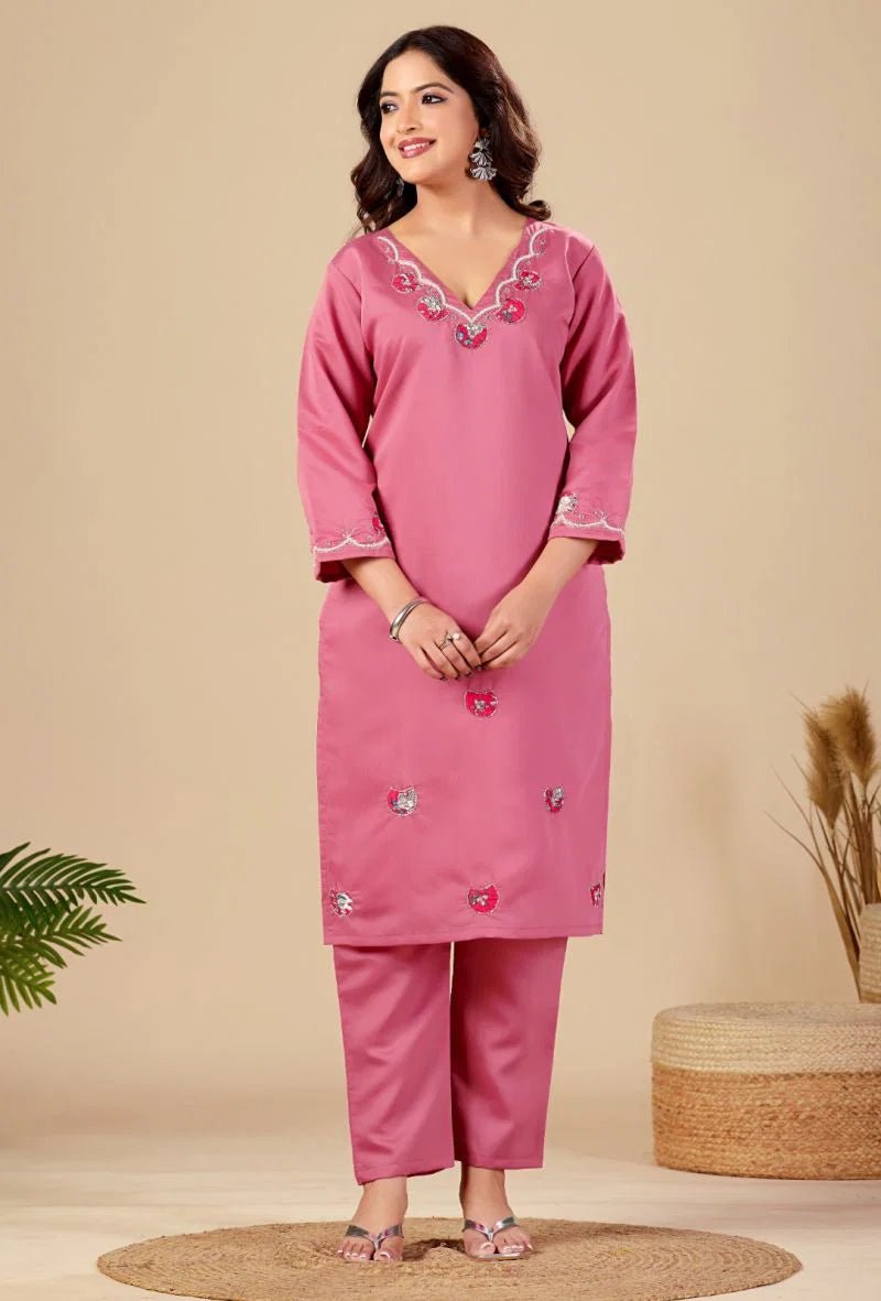 Amrah Wholesale Md 107 Roman Handwork Festive Kurti Pant Dupatta Set - Amrah Wholesale