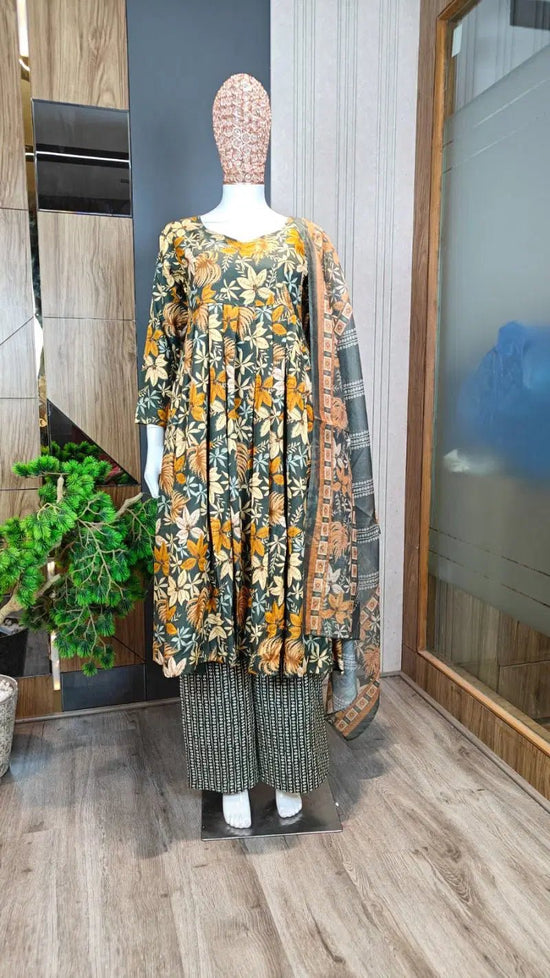 Amrah Wholesale Md 1114 Rayon Slub Foil Printed Anarkali Kurti Pant Dupatta Set - Amrah Wholesale