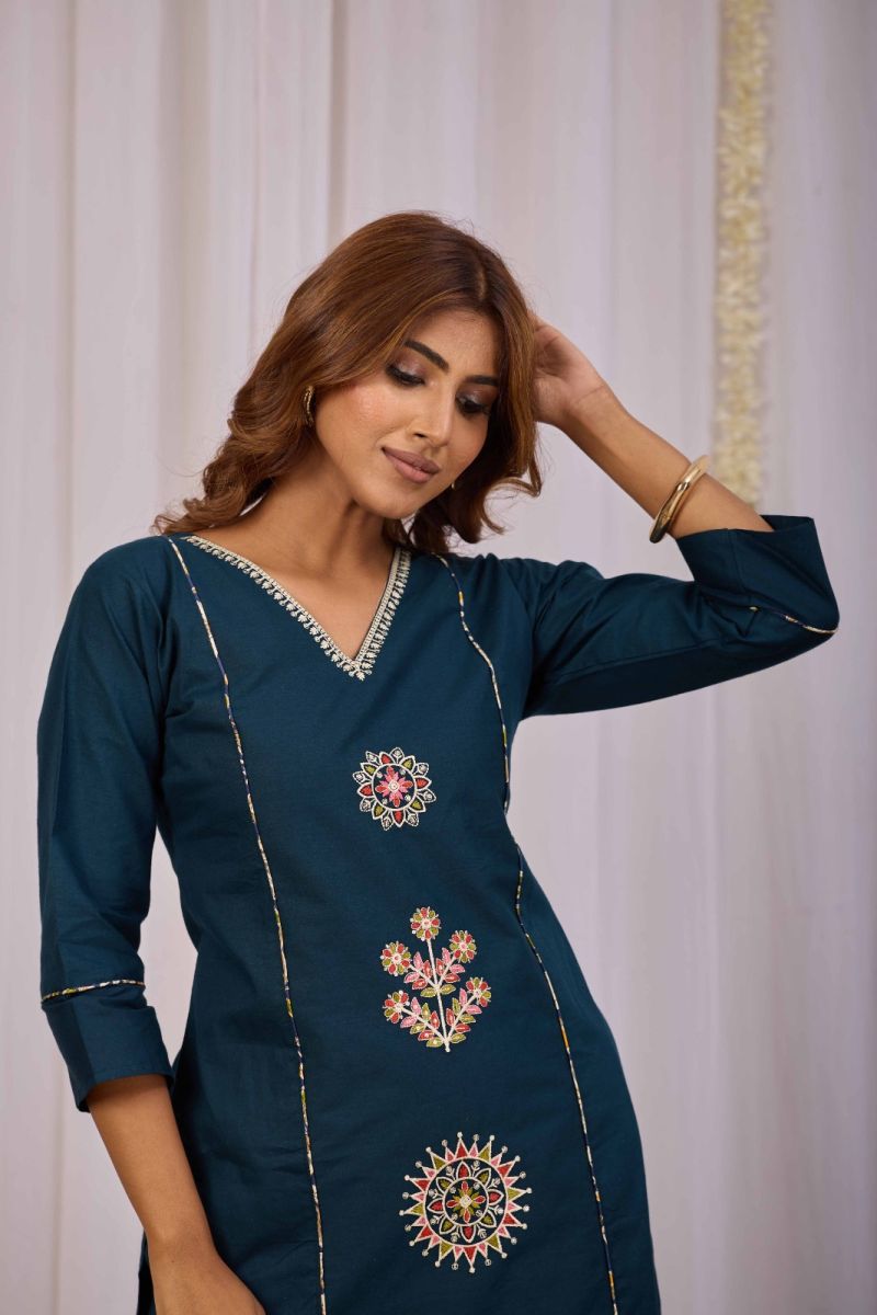 Amrah Wholesale Md Mahi 27 Dhabu Cotton Embroidered Kurti Pant Set - Amrah Wholesale