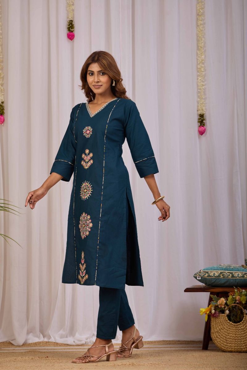 Amrah Wholesale Md Mahi 27 Dhabu Cotton Embroidered Kurti Pant Set - Amrah Wholesale