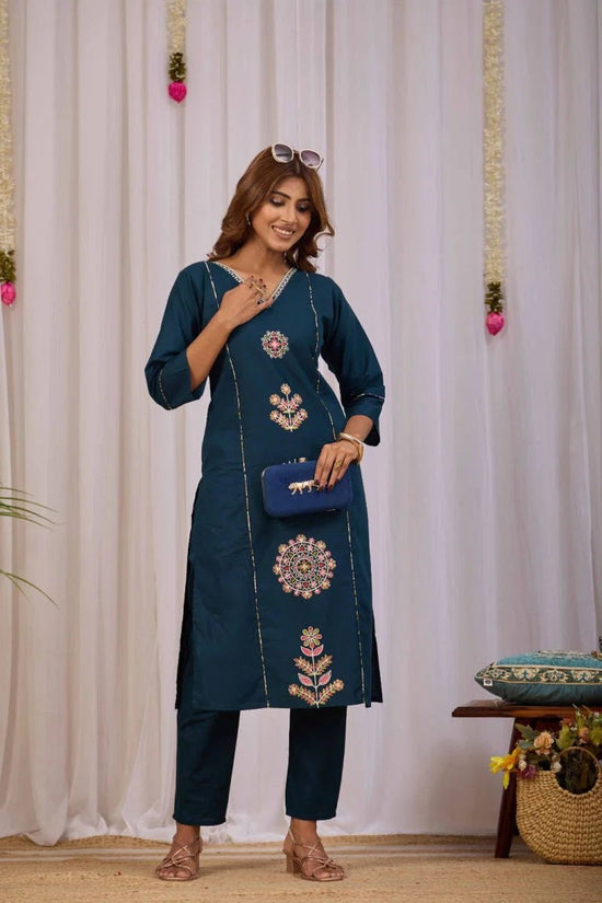 Amrah Wholesale Md Mahi 27 Dhabu Cotton Embroidered Kurti Pant Set - Amrah Wholesale