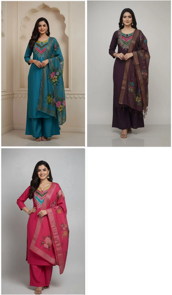 Amrah Wholesale Md Mahi 5 Roman Silk Kurti Pant Dupatta Set