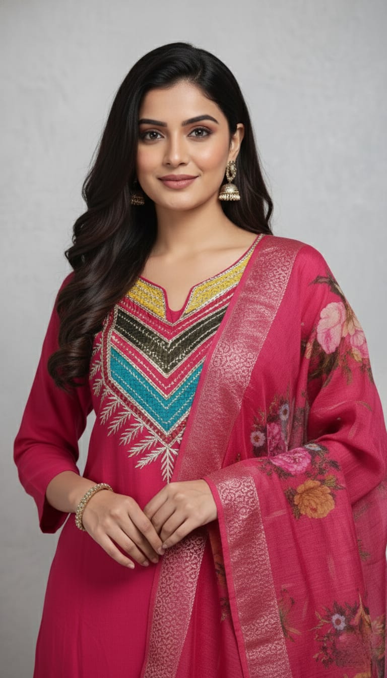 Amrah Wholesale Md Mahi 5 Roman Silk Kurti Pant Dupatta Set