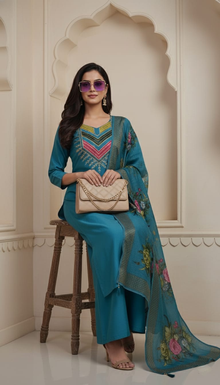 Amrah Wholesale Md Mahi 5 Roman Silk Kurti Pant Dupatta Set