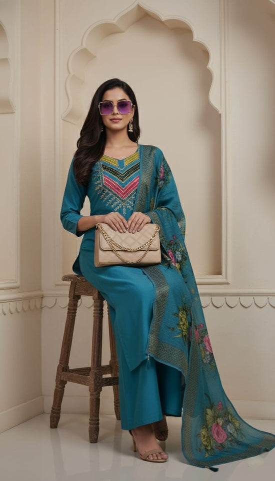 Amrah Wholesale Md Mahi 5 Roman Silk Kurti Pant Dupatta Set