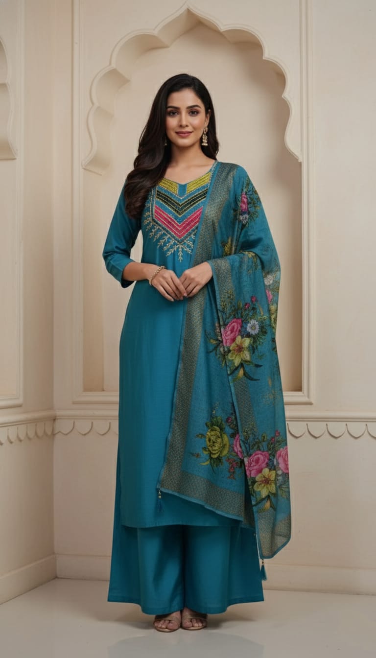 Amrah Wholesale Md Mahi 5 Roman Silk Kurti Pant Dupatta Set