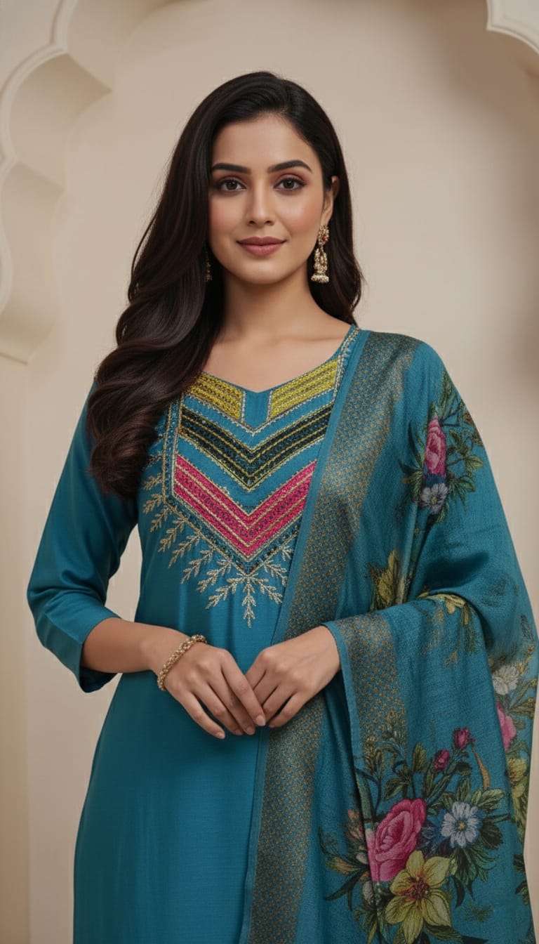 Amrah Wholesale Md Mahi 5 Roman Silk Kurti Pant Dupatta Set