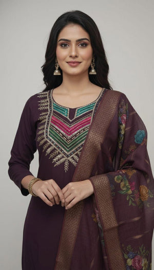 Amrah Wholesale Md Mahi 5 Roman Silk Kurti Pant Dupatta Set - Amrah Wholesale