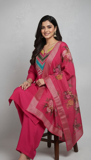 Amrah Wholesale Md Mahi 5 Roman Silk Kurti Pant Dupatta Set - Amrah Wholesale