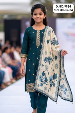 Amrah Wholesale Mishita 9984 Roman Silk Kids Kurti Pant Dupatta Set - Amrah Wholesale