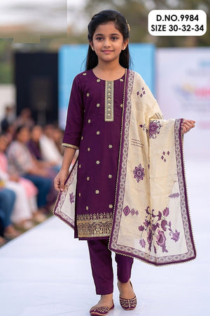 Amrah Wholesale Mishita 9984 Roman Silk Kids Kurti Pant Dupatta Set - Amrah Wholesale