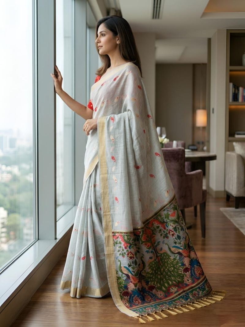 Amrah Wholesale Mv Vis 2 Cotton Jacquard Worked Saree Collection