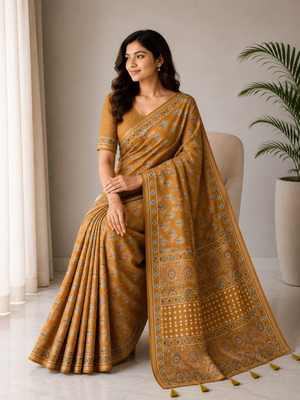 Amrah Wholesale Mv Vis 36 Cotton Ajrakh Printed Saree