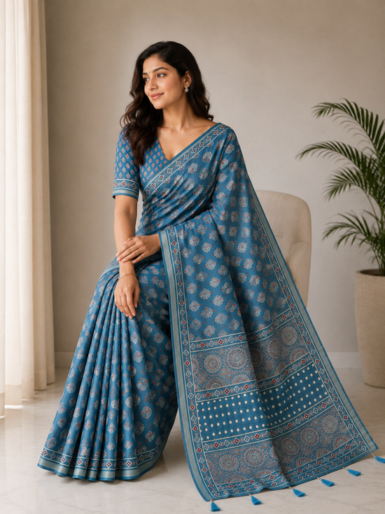 Amrah Wholesale Mv Vis 36 Cotton Ajrakh Printed Saree