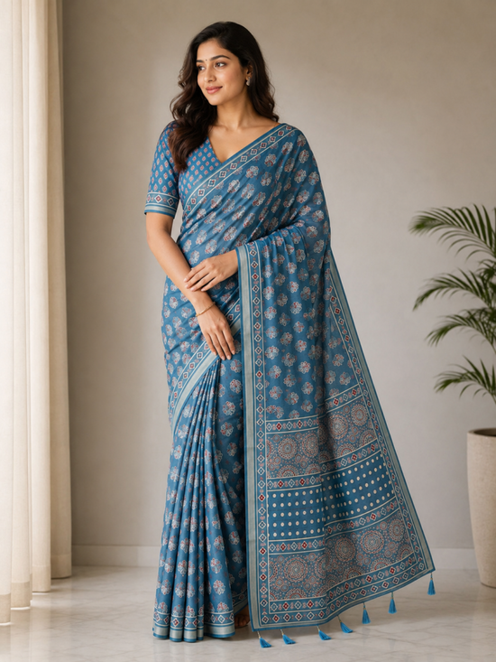 Amrah Wholesale Mv Vis 36 Cotton Ajrakh Printed Saree