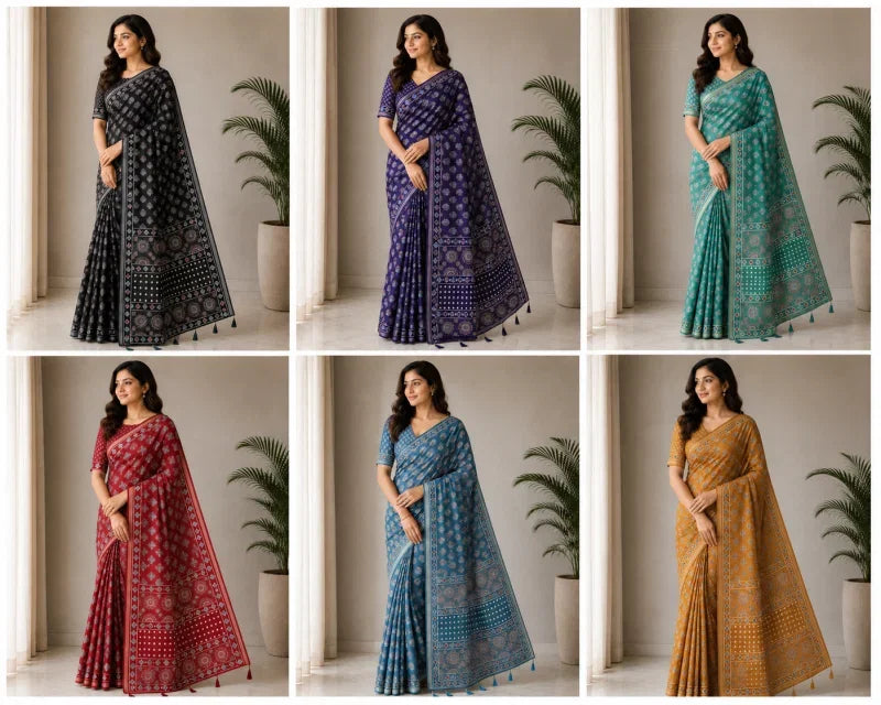 Amrah Wholesale Mv Vis 36 Cotton Ajrakh Printed Saree