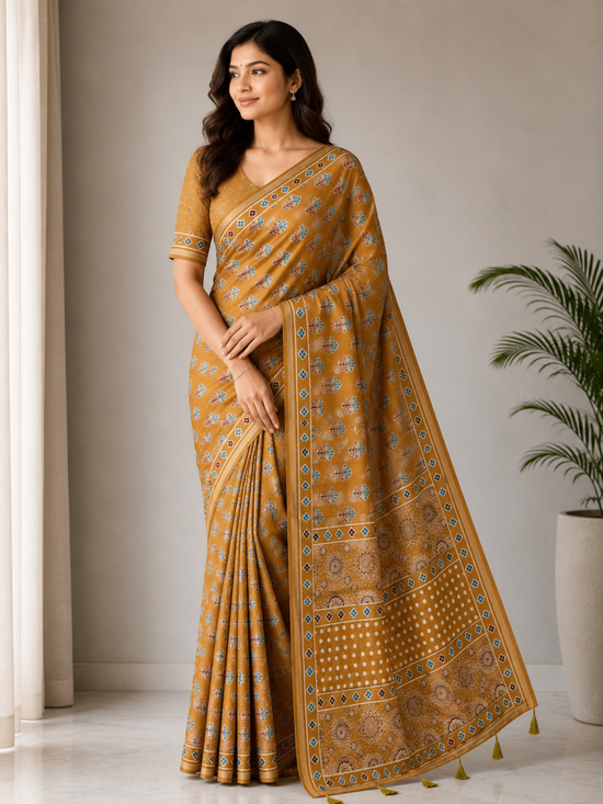 Amrah Wholesale Mv Vis 36 Cotton Ajrakh Printed Saree