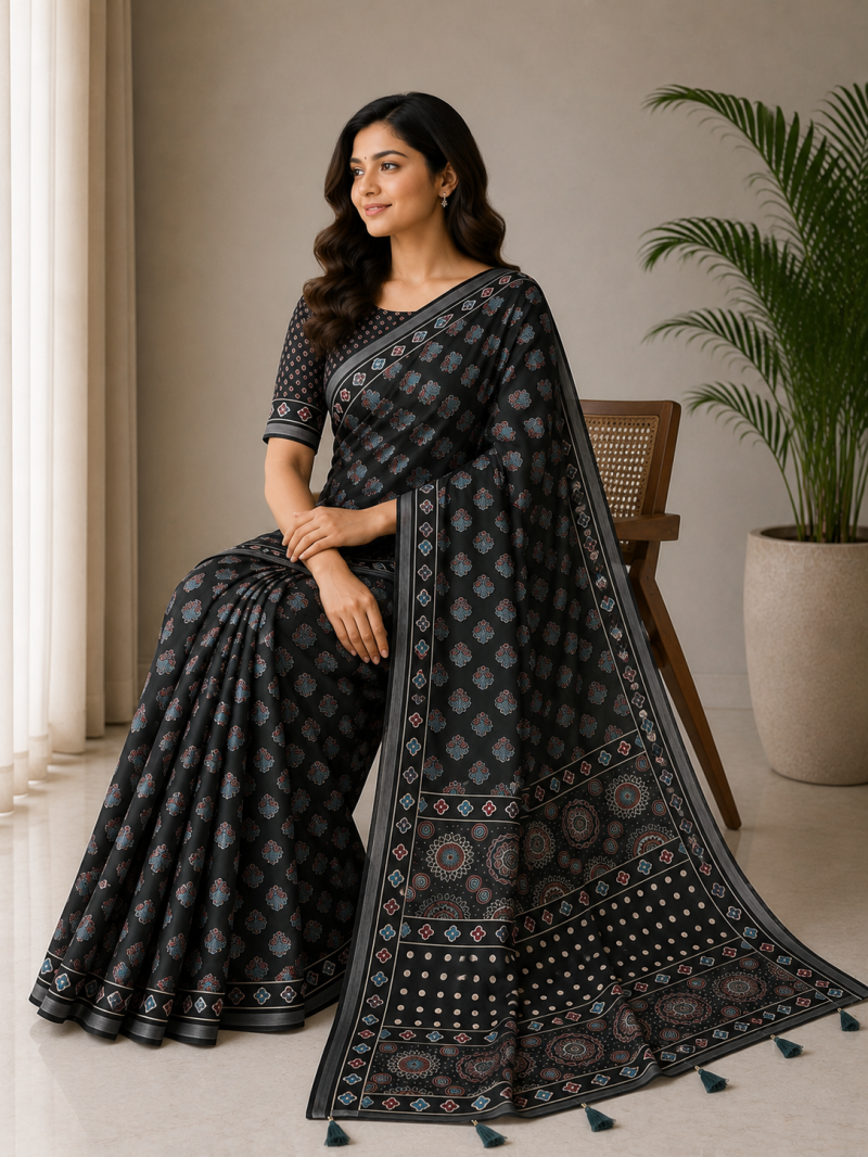Amrah Wholesale Mv Vis 36 Cotton Ajrakh Printed Saree