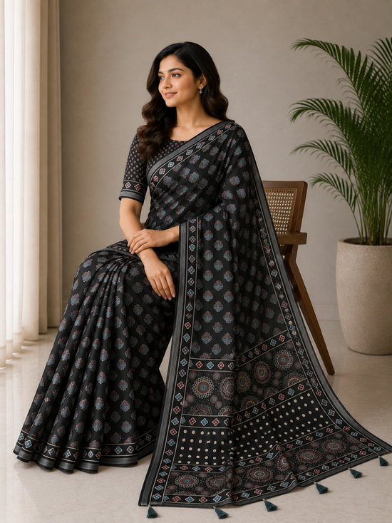 Amrah Wholesale Mv Vis 36 Cotton Ajrakh Printed Saree