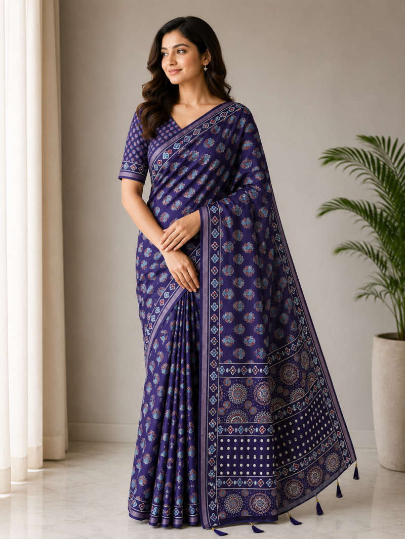 Amrah Wholesale Mv Vis 36 Cotton Ajrakh Printed Saree