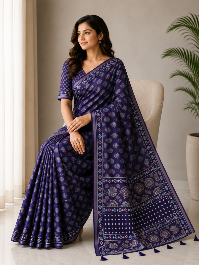 Amrah Wholesale Mv Vis 36 Cotton Ajrakh Printed Saree