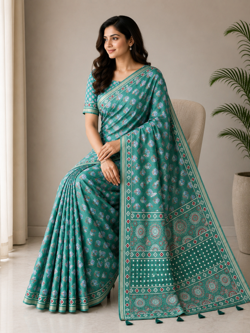 Amrah Wholesale Mv Vis 36 Cotton Ajrakh Printed Saree