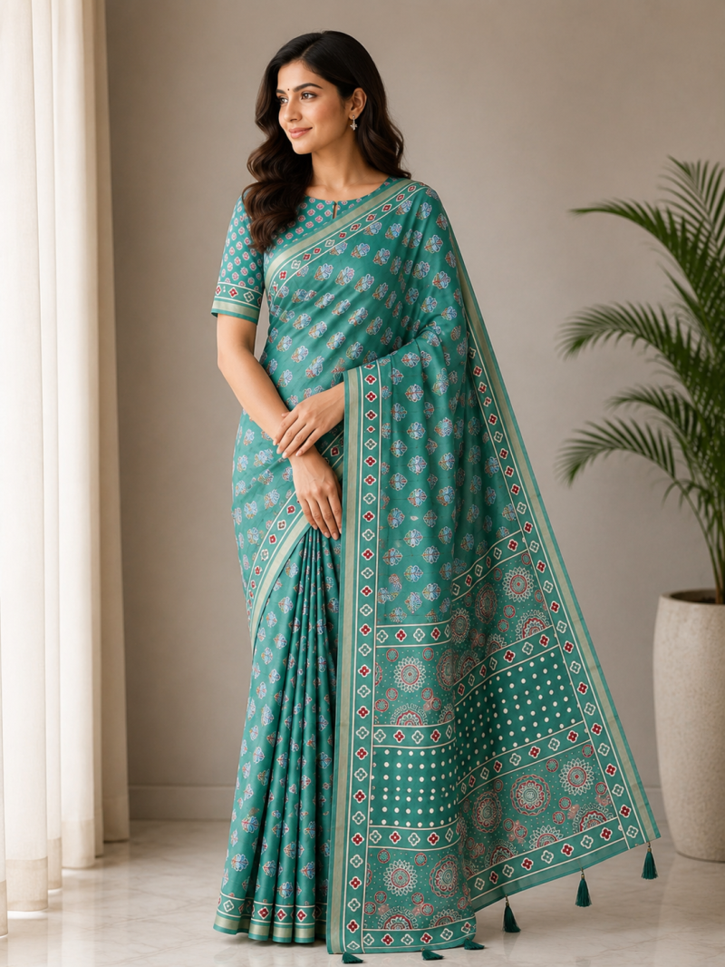 Amrah Wholesale Mv Vis 36 Cotton Ajrakh Printed Saree
