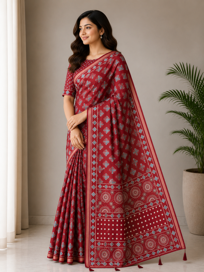 Amrah Wholesale Mv Vis 36 Cotton Ajrakh Printed Saree