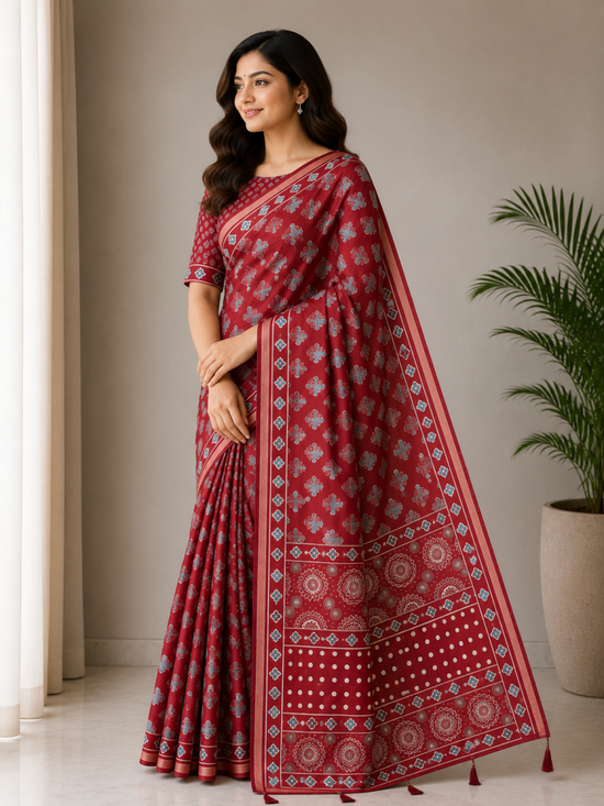 Amrah Wholesale Mv Vis 36 Cotton Ajrakh Printed Saree
