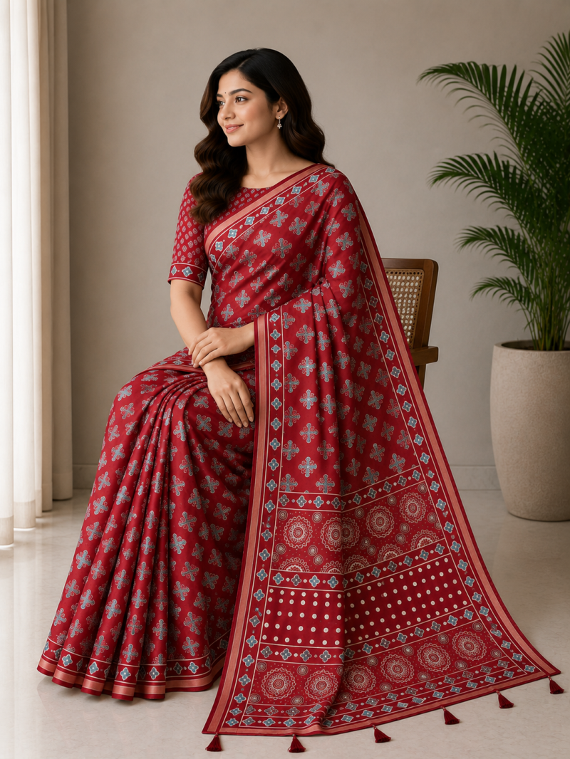 Amrah Wholesale Mv Vis 36 Cotton Ajrakh Printed Saree