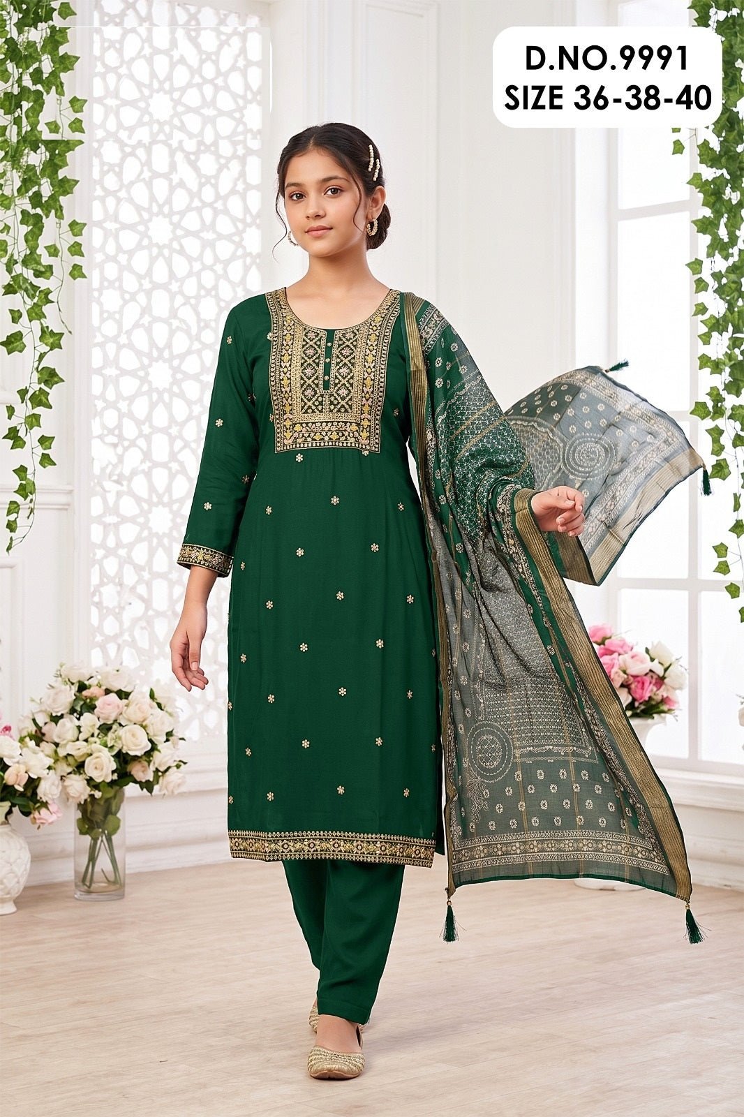 Amrah Wholesale Nagma 9990 And 9991 Roman Silk Embroidered Kurti Pant Dupatta Set - Amrah Wholesale