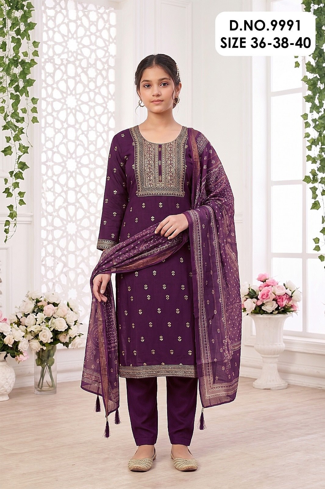 Amrah Wholesale Nagma 9990 And 9991 Roman Silk Embroidered Kurti Pant Dupatta Set - Amrah Wholesale