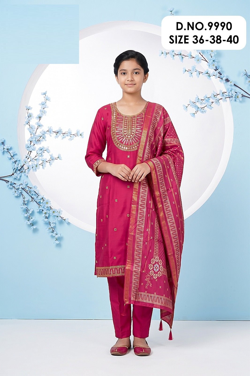 Amrah Wholesale Nagma 9990 And 9991 Roman Silk Embroidered Kurti Pant Dupatta Set - Amrah Wholesale