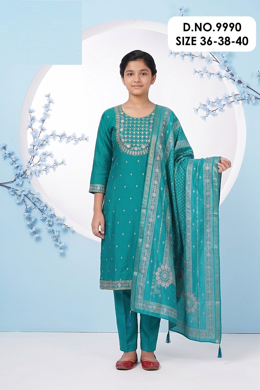 Amrah Wholesale Nagma 9990 And 9991 Roman Silk Embroidered Kurti Pant Dupatta Set - Amrah Wholesale