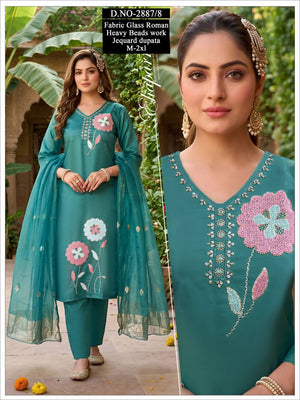 Amrah Wholesale Naisha Combo 2 Roman Glass Beads Worked Kurti Pant Dupatta Set - Amrah Wholesale