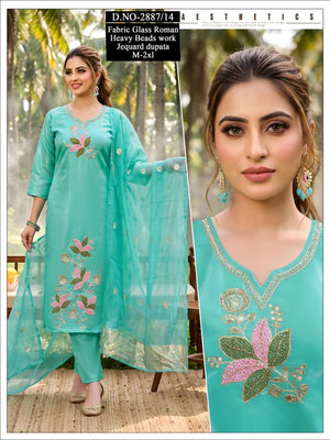 Amrah Wholesale Naisha Combo 2 Roman Glass Beads Worked Kurti Pant Dupatta Set - Amrah Wholesale