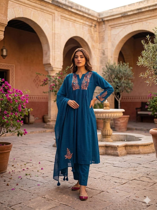 Amrah Wholesale Naisha K 1002 Mul Cotton A-Line Kurti Pant Dupatta Set
